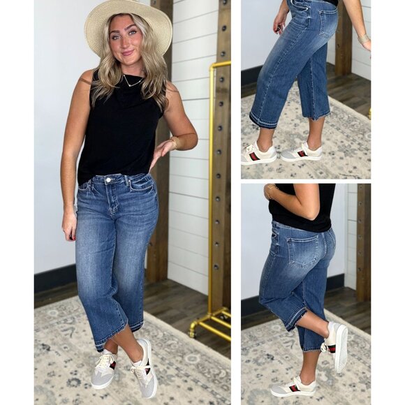 Risen -  Wide Leg Crop Zig Zag hem Denim - Picture 1 of 1